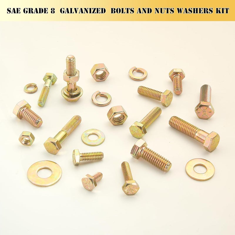 ZTF SAE Grade 8 Bolts and Nuts Assortment Kit, Heavy Duty Hex Cap Screw & Bolt Assortment Sets 12 Common Sizes, 1/4-20 5/16-18 3/8-16 Assorted Nuts Bolts Washers, 42 Sets, 3/4" to 1-1/2" Length - Image 4